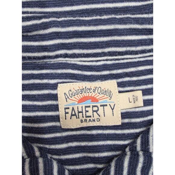 FAHERTY Luxembourg Pima Long Sleeve Polo Shirt Navy Cream Stripe L A003339 - Picture 7 of 10